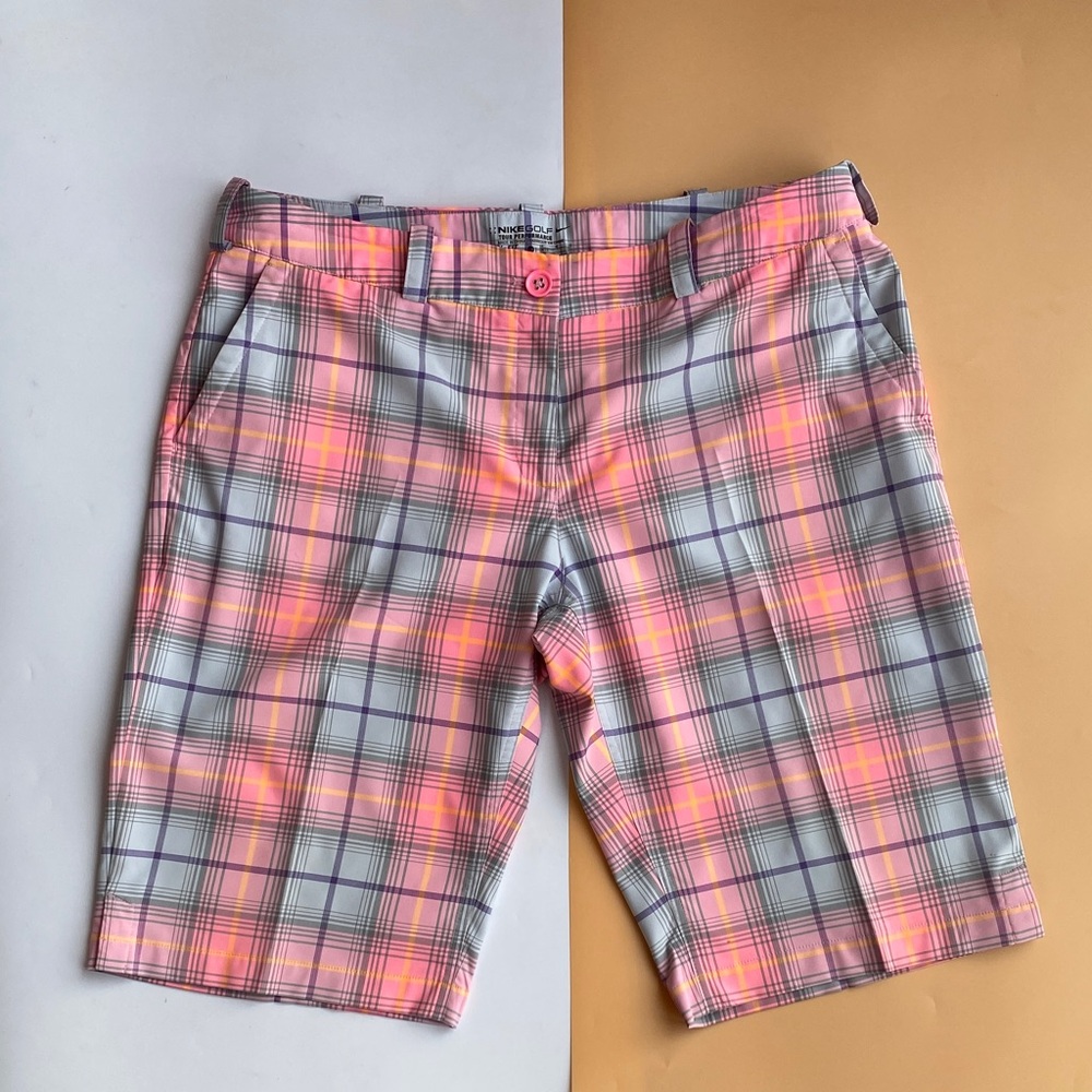 Nike Golf Pink and Gray Plaid Shorts